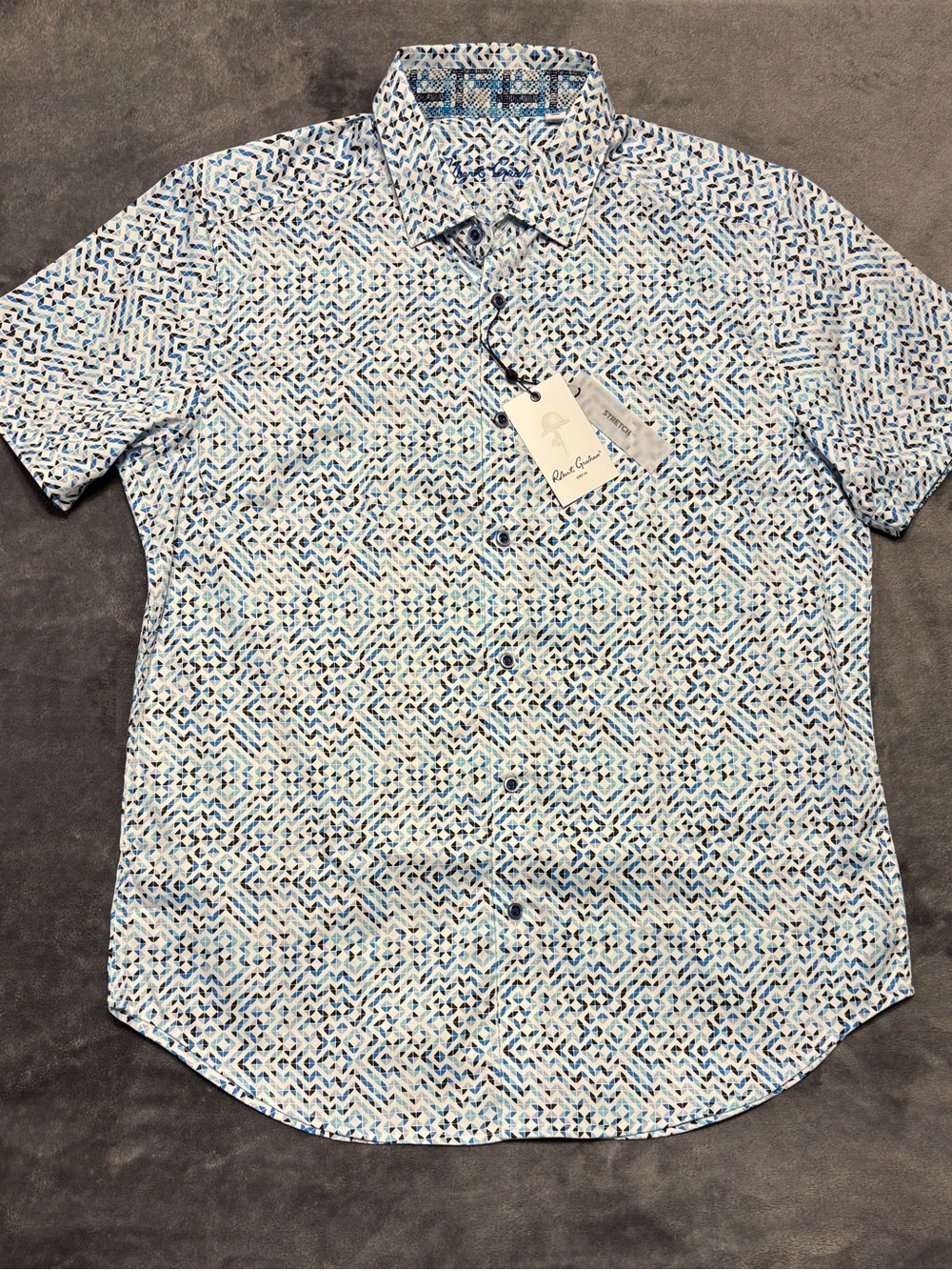 NWT Robert Graham  Mens Classic Short Sleeve Button-Up Geometric print Medium